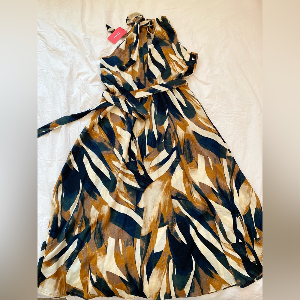 Patpat Allover Geo Print Halter Belted Midi Brown Women Dress - Picture 6 of 10
